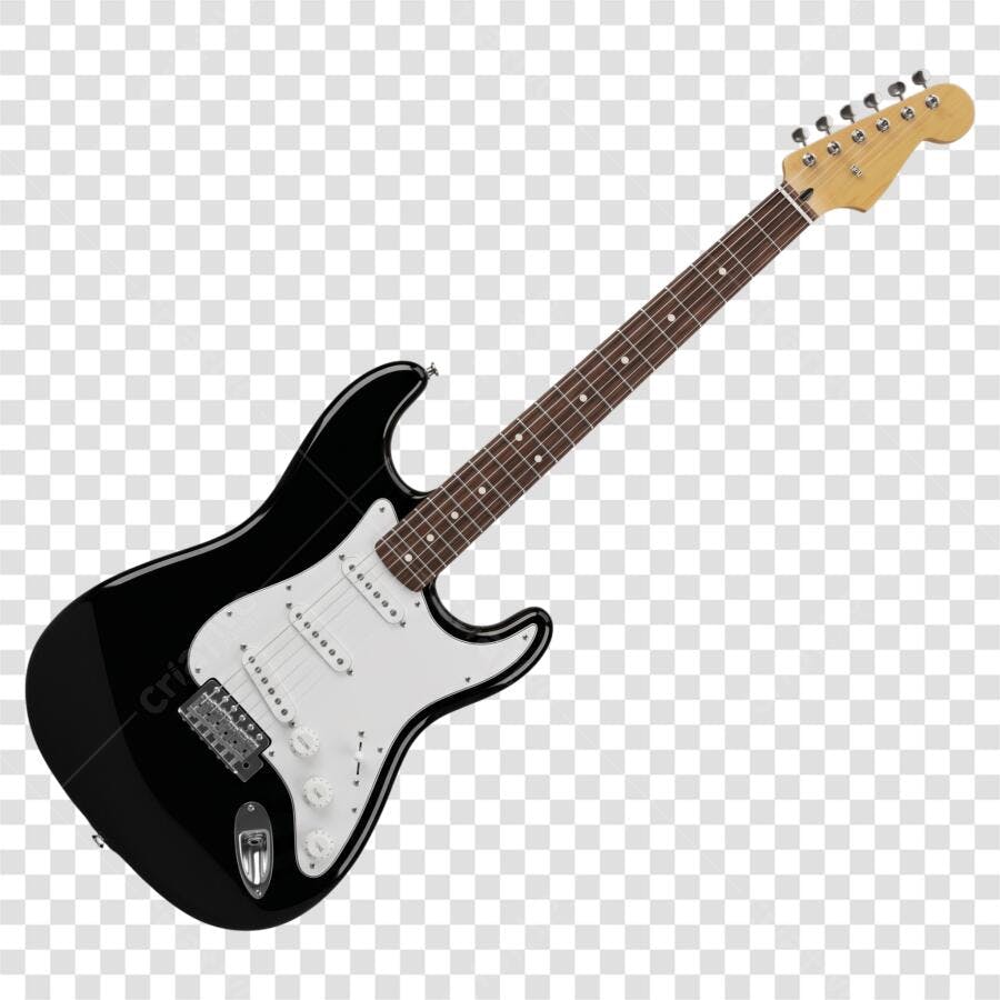 Ilustração Guitarra Elétrica Preta Branca PNG Fundo Transparente