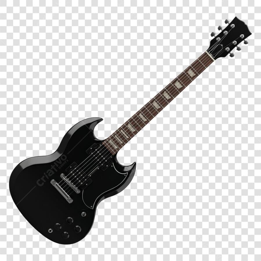 Ilustração Guitarra Elétrica Preta Rock PNG Fundo Transparente