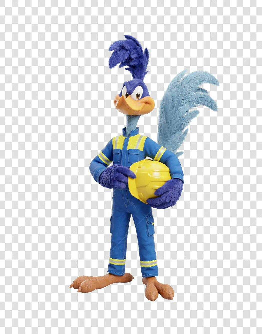 Personagem Ilustrado Papa-Léguas Uniforme Azul Capacete PNG Fundo Transparente