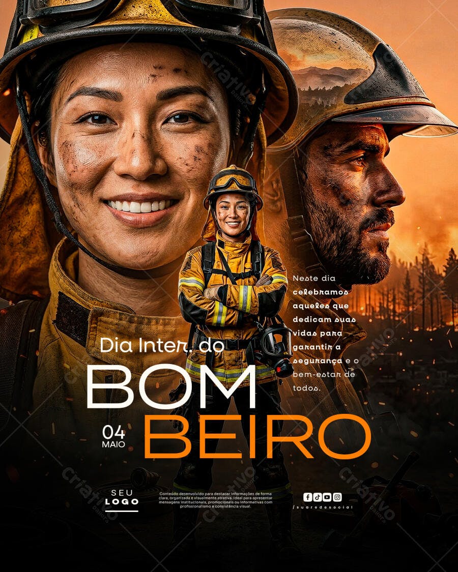 Post Dia do Bombeiro 04 de Maio PSD Editável