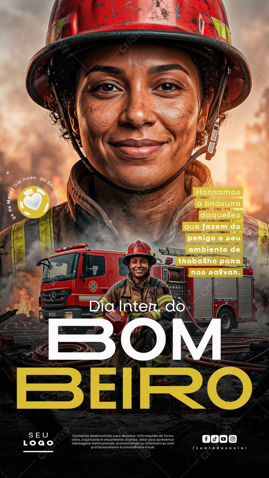 Post Dia do Bombeiro PSD Editável