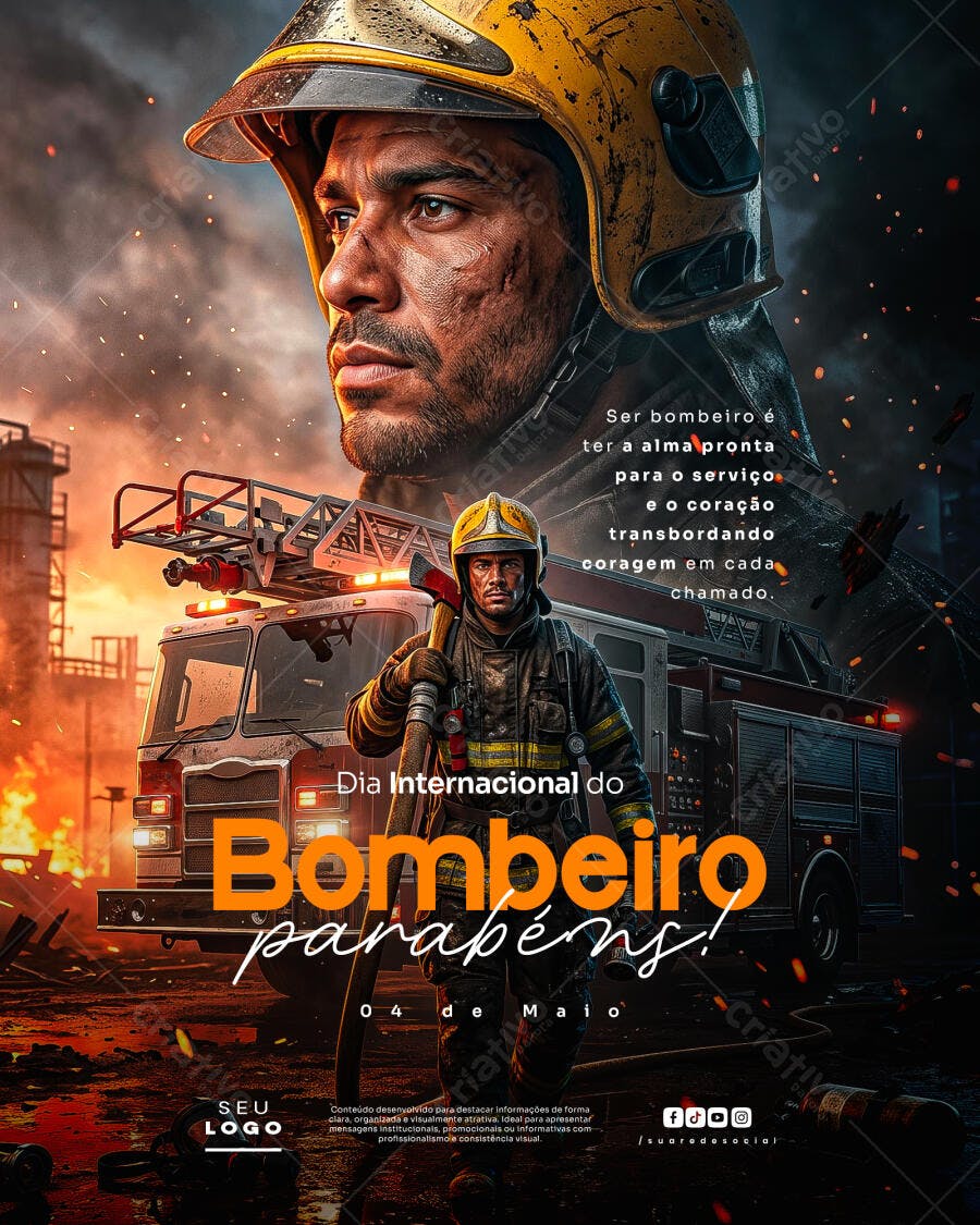 Post Dia Internacional do Bombeiro 04 de Maio PSD Editável