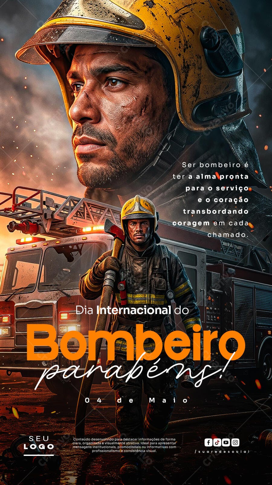 Post Dia Internacional do Bombeiro 04 de Maio PSD Editável