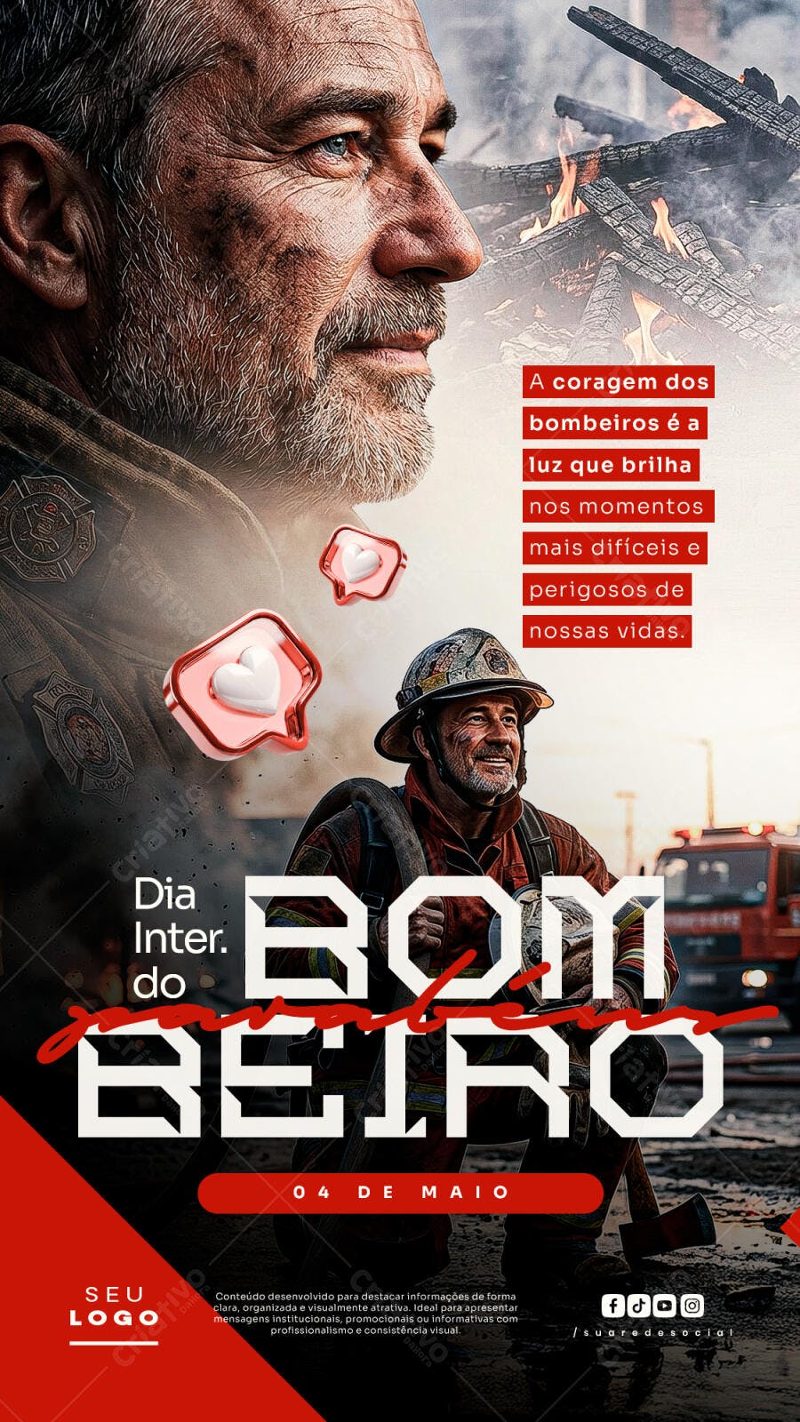 Post Instagram Dia do Bombeiro 04 de Maio PSD Editável