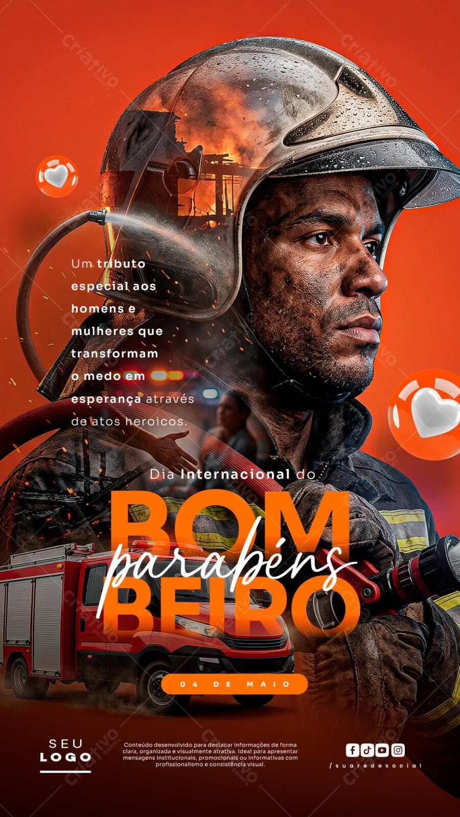 Post Instagram Dia do Bombeiro 04 de Maio PSD Editável