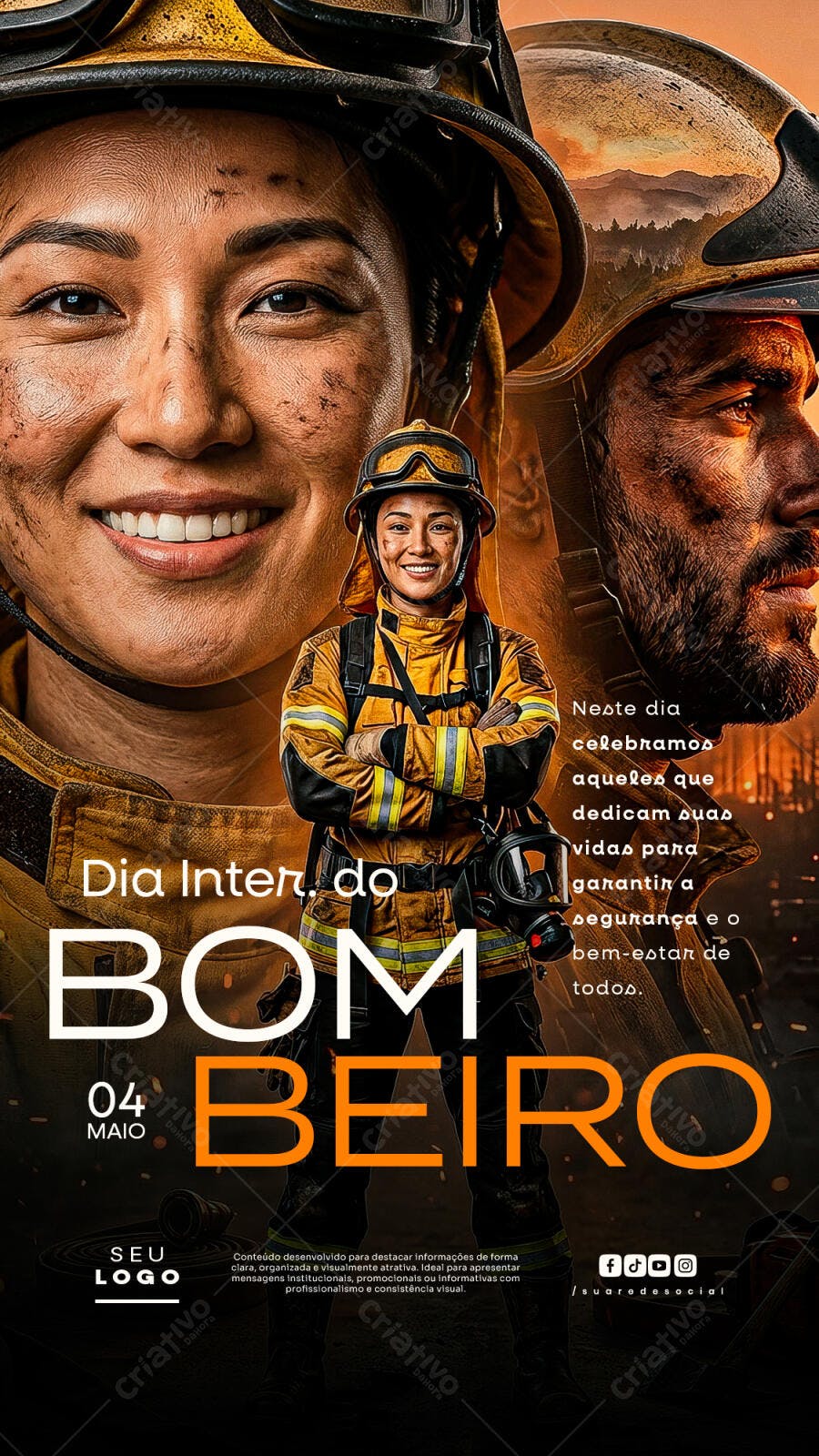 Post Instagram Dia do Bombeiro 04 Maio PSD Editável