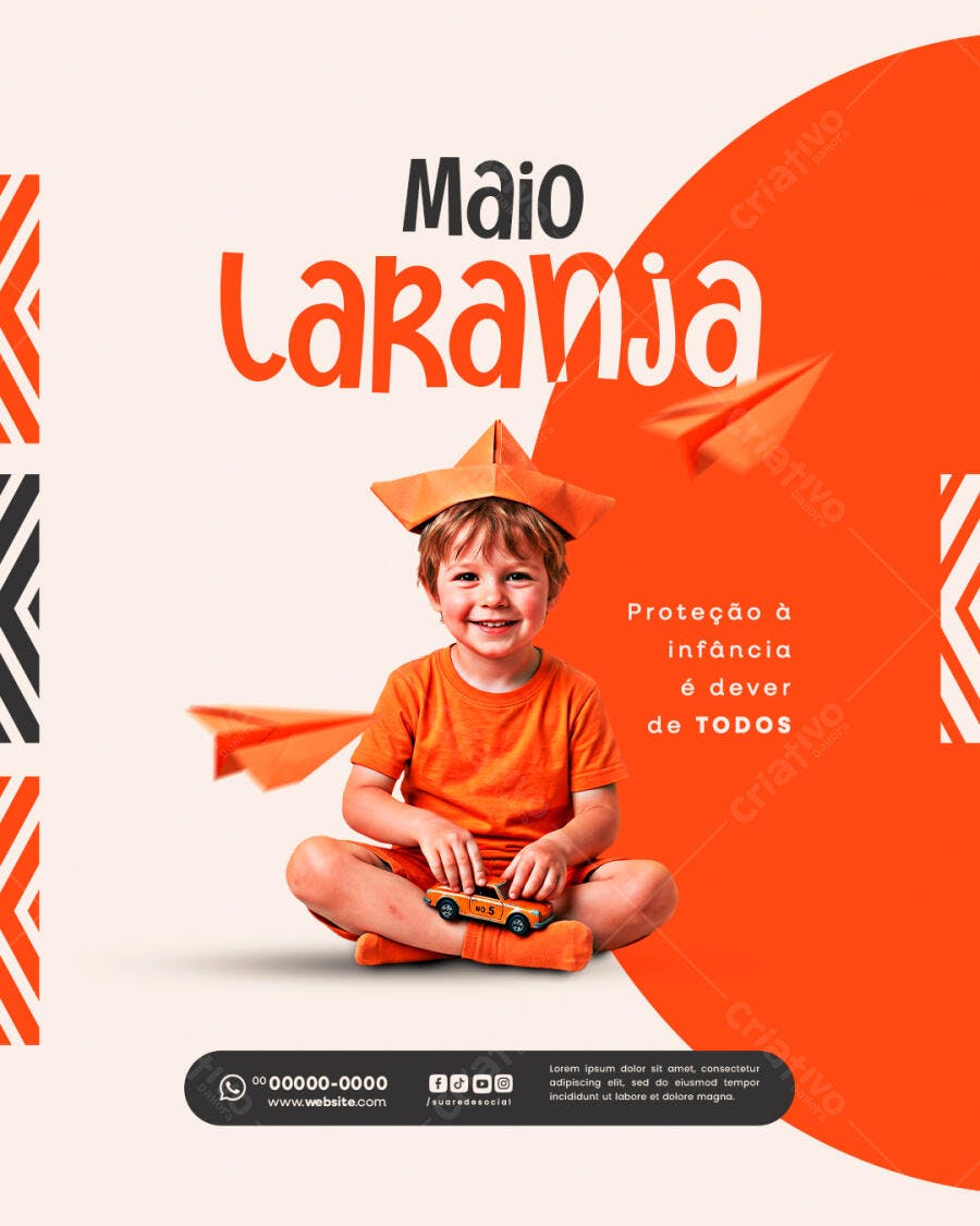Post Maio Laranja Proteção Infância PSD Editável