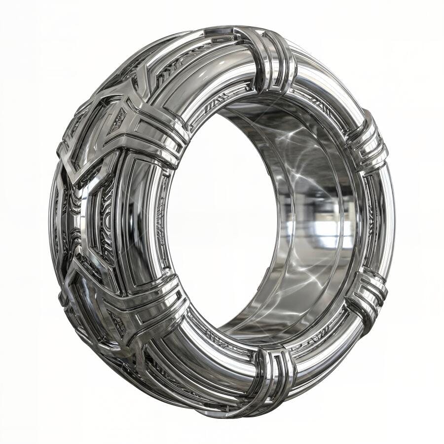 Anel Prateado Textura Geométrica 3D Renderizado Fundo Branco