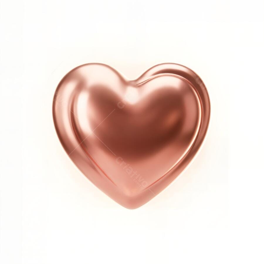 Coração 3D Rose Gold Metalizado Fundo Branco