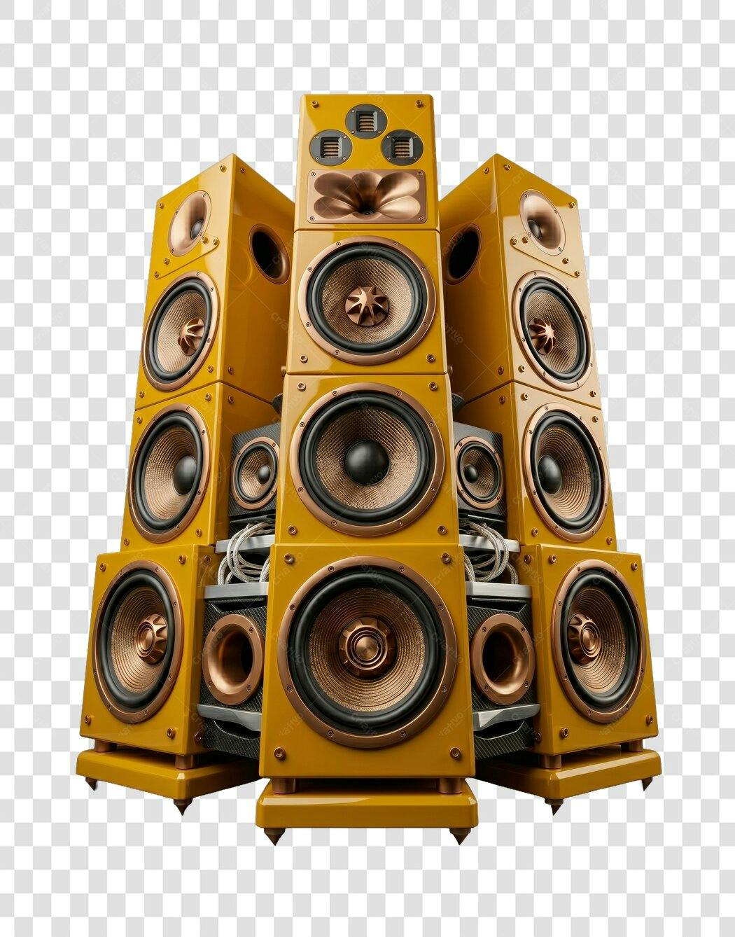Elemento 3D Caixas de Som Amarelas Música PNG Fundo Transparente