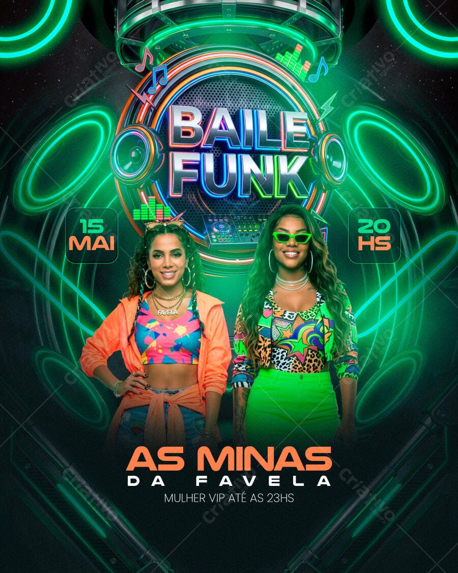 Flyer Baile Funk As Minas da Favela PSD Editável