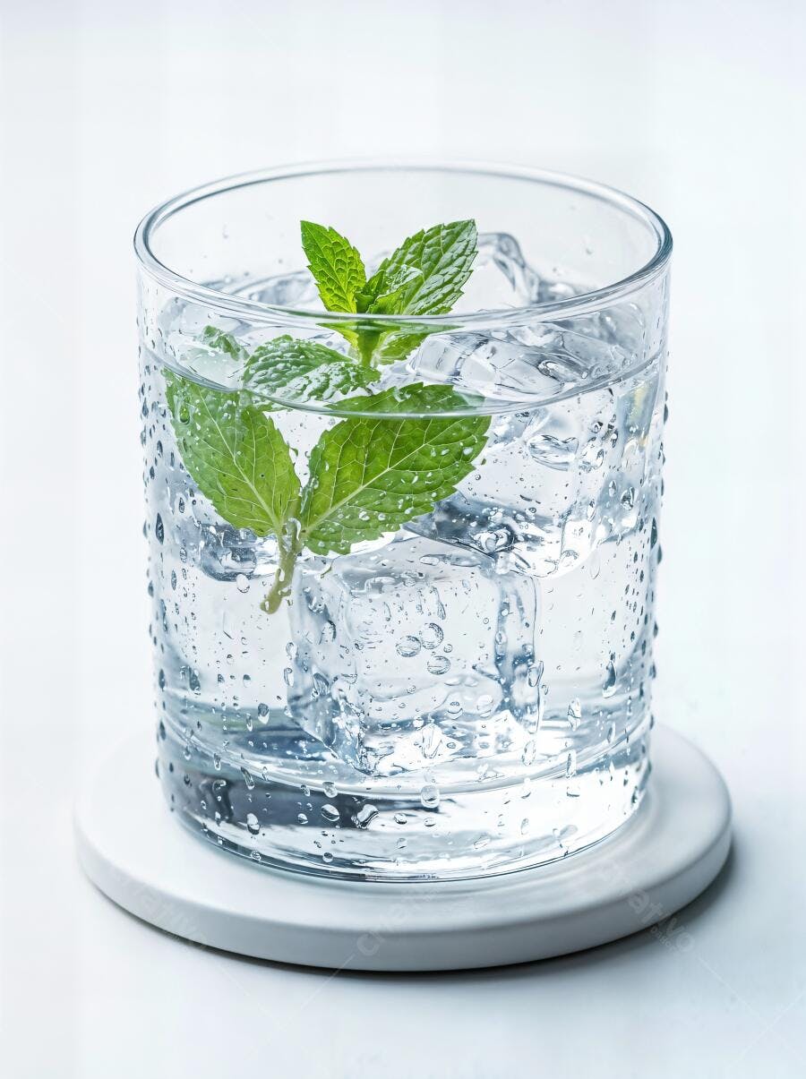 Foto Água com Gelo e Hortelã Copo Transparente Refrescante