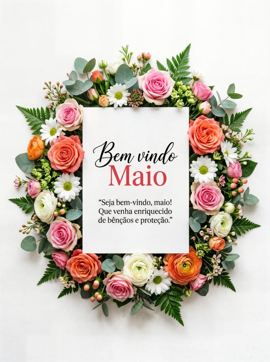 Foto Bem Vindo Maio Flores Rosas Laranjas Margaridas
