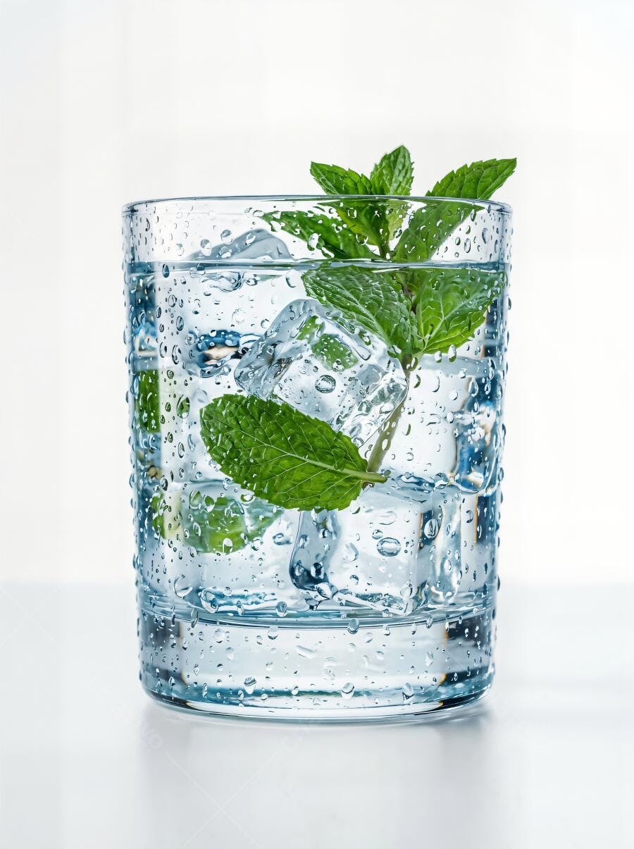 Foto Copo Água Fresca Gelo Hortelã Fundo Branco