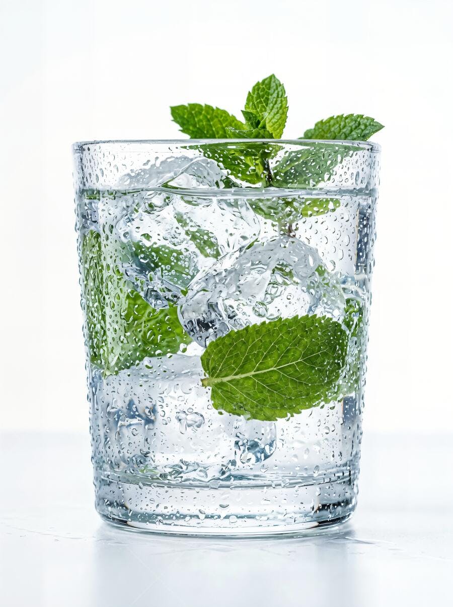 Foto Copo Água Gelo Hortelã Refrescante Fundo Branco