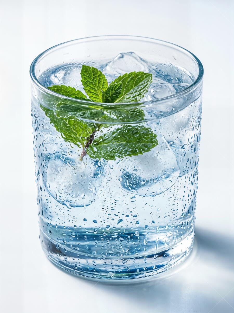 Foto Copo Água Gelo Hortelã Refrescante Fundo Branco