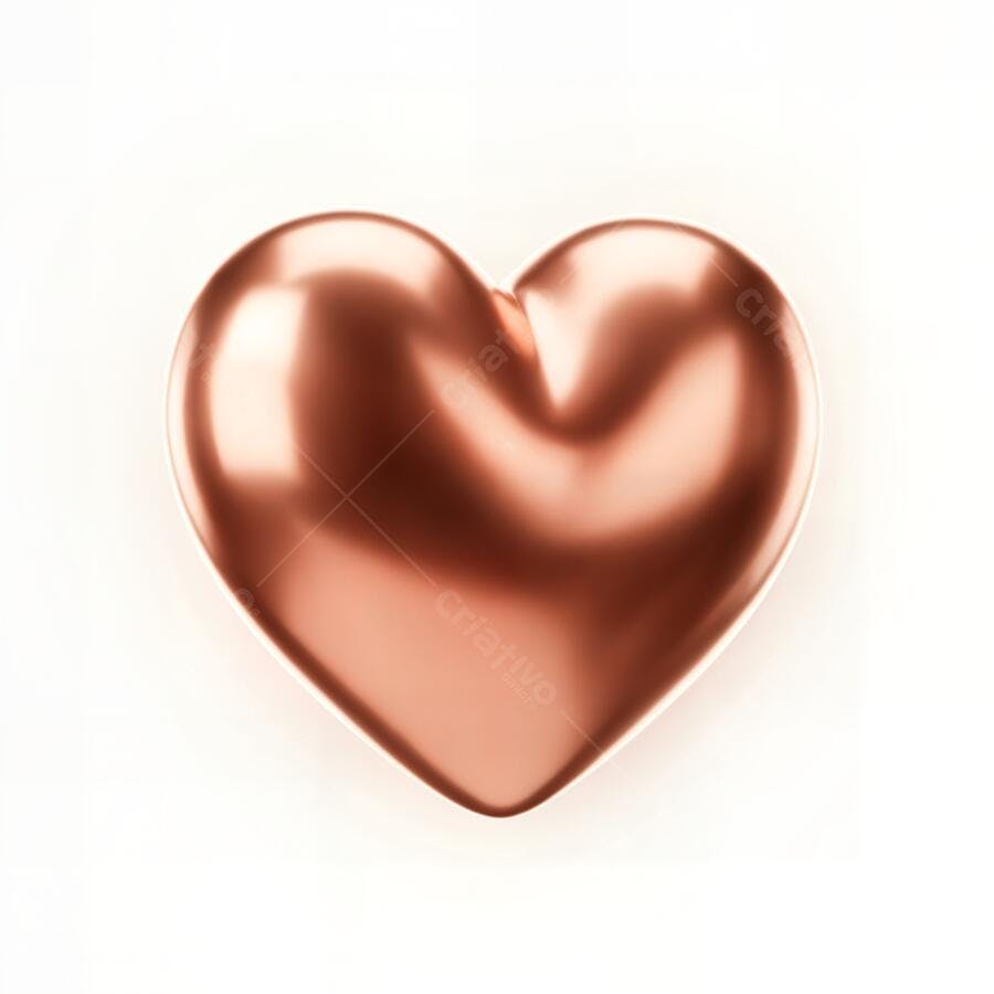 Foto Coração Rose Gold 3D Fundo Branco Isolado