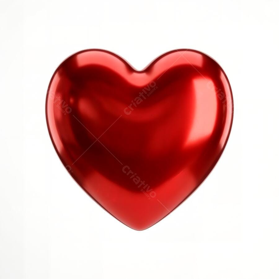 Foto Coração Vermelho Brilhante 3D Fundo Branco Isolado