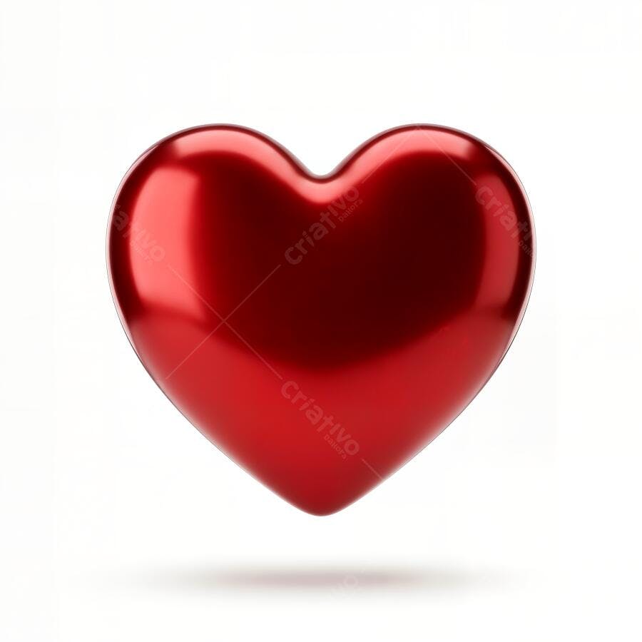 Foto Coração Vermelho Brilhante 3D Fundo Branco Isolado