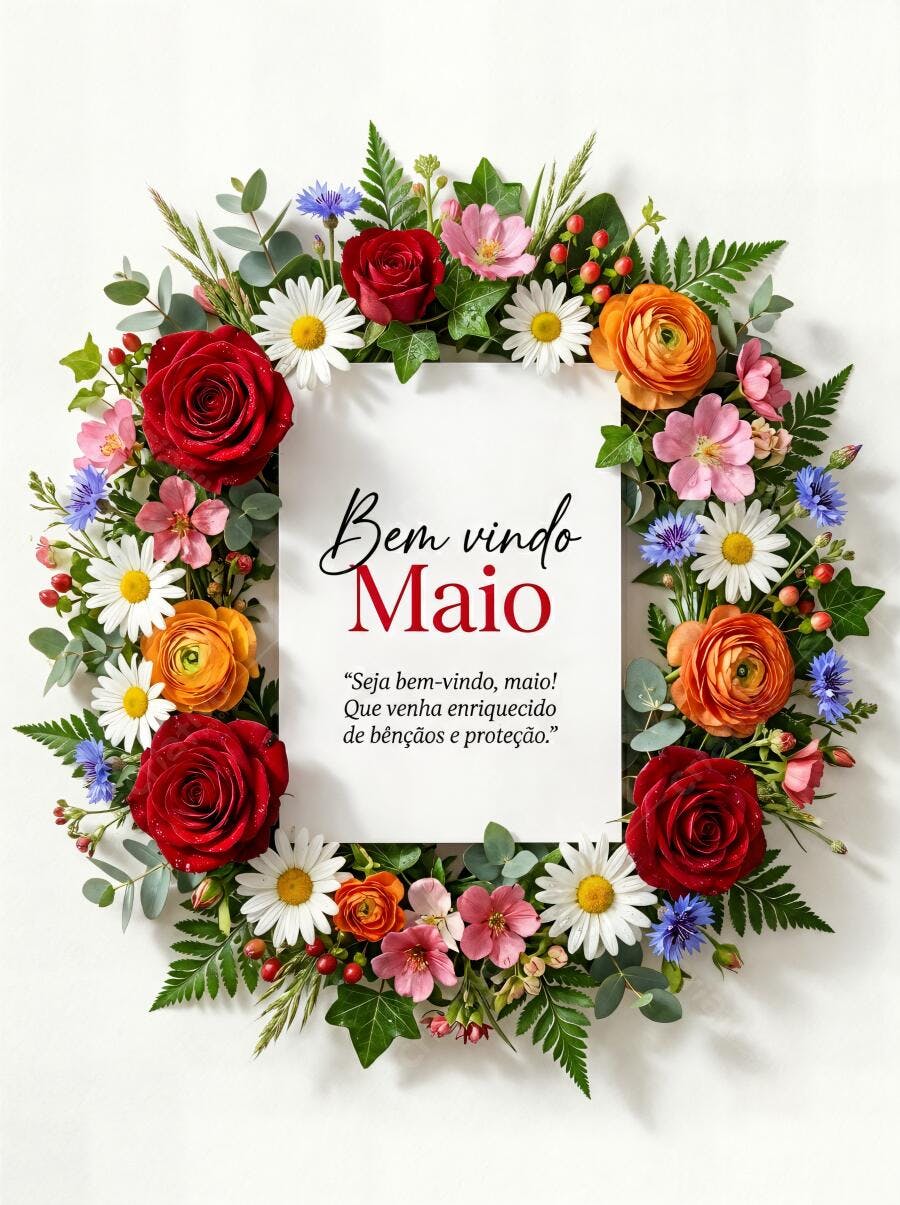 Foto Coroa de Flores Bem Vindo Maio Rosas Margaridas