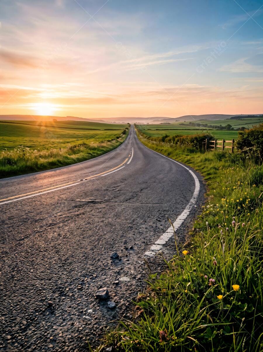 Foto Estrada Vazia Paisagem Rural Pôr do Sol Dourado