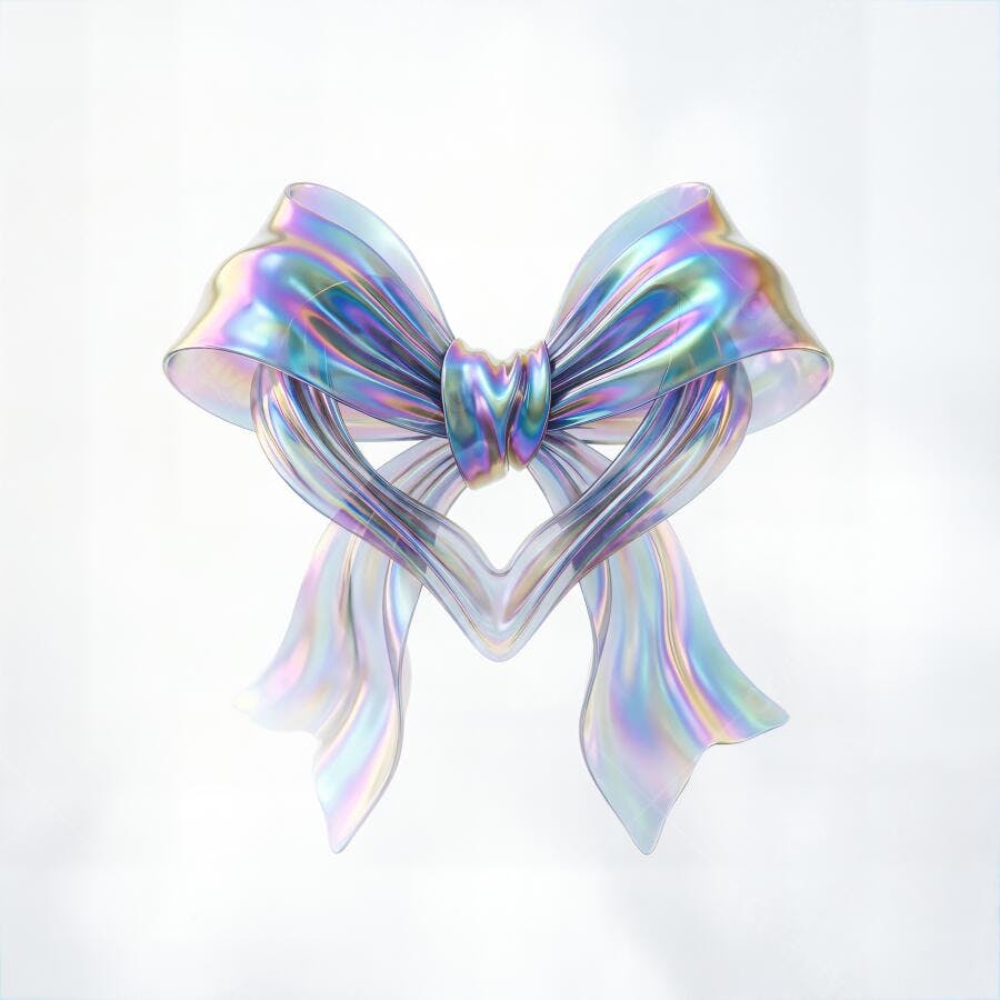 Foto Laço Holográfico 3D Fundo Branco Abstrato Moderno
