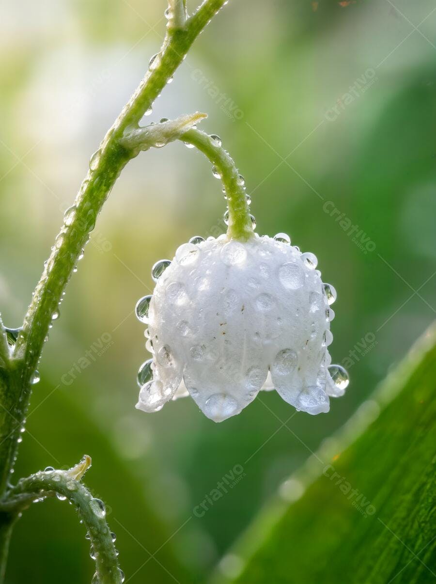 Foto Lírio do Vale Branco com Gotas de Chuva Macro Natureza