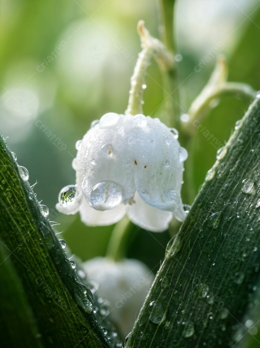 Foto Lírio do Vale Branco Gotas de Orvalho Macro Natureza