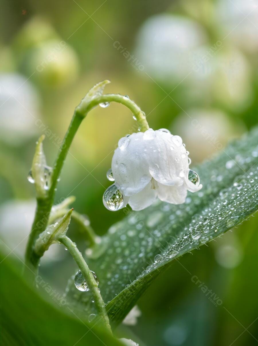 Foto Lírio do Vale Branco Gotas de Orvalho Natureza Macro