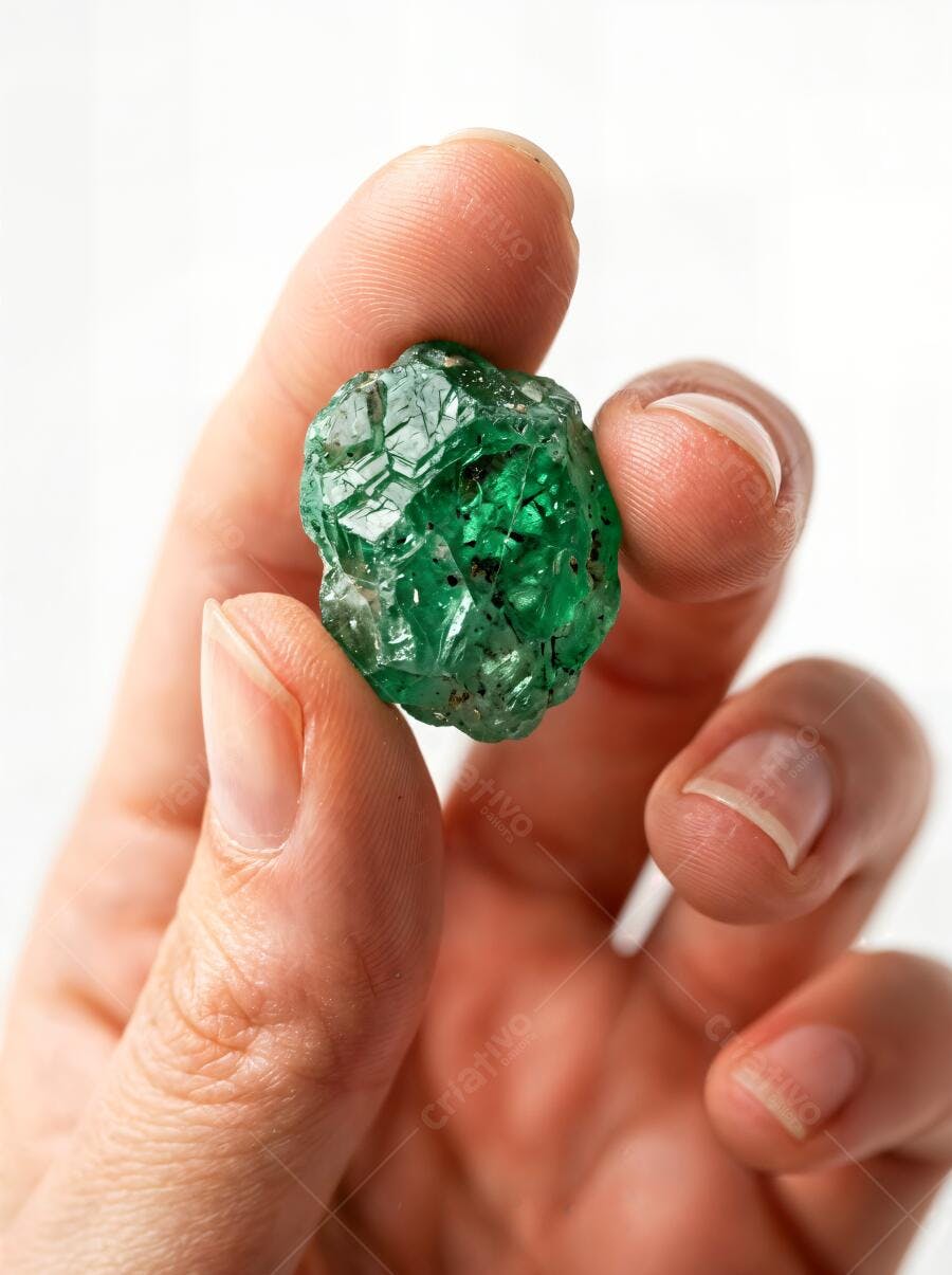 Foto Mão Segurando Pedra Bruta Esmeralda Verde Joia Valiosa