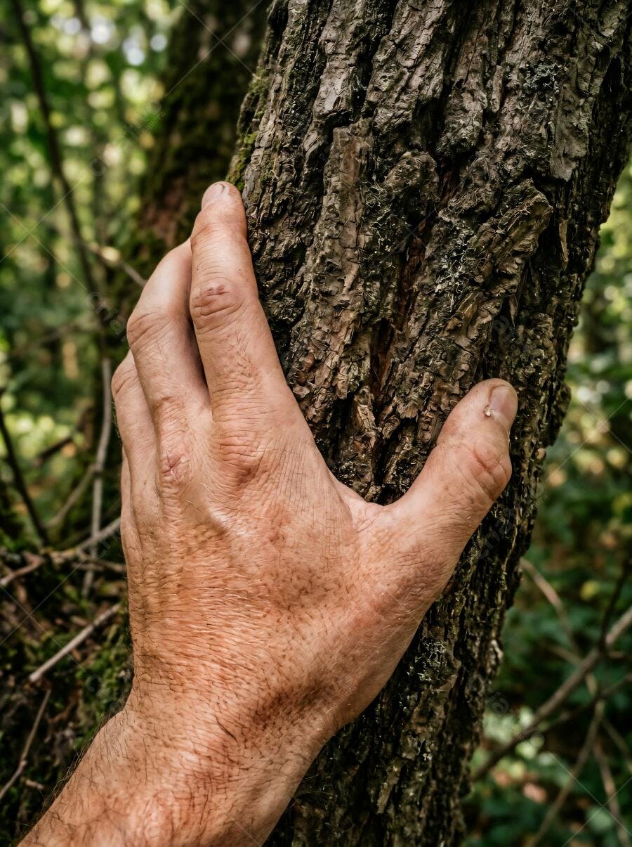 Foto Mão Tocando Tronco Árvore Natureza Floresta