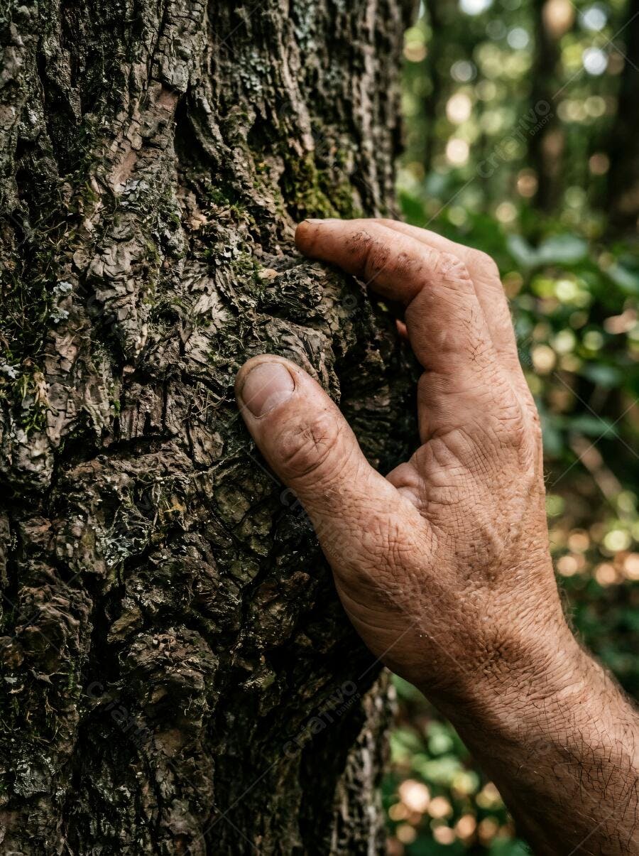 Foto Mão Tocando Tronco de Árvore Natureza Floresta