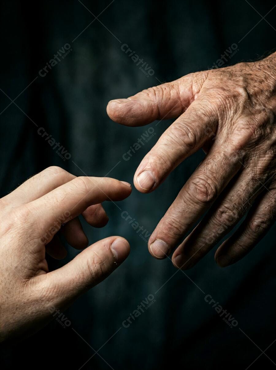 Foto Mãos de Duas Gerações Quase se Tocando Fundo Escuro