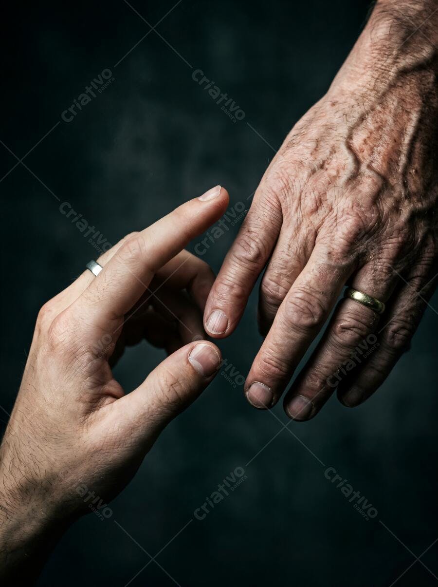 Foto Mãos de Duas Gerações Se Tocando Fundo Escuro