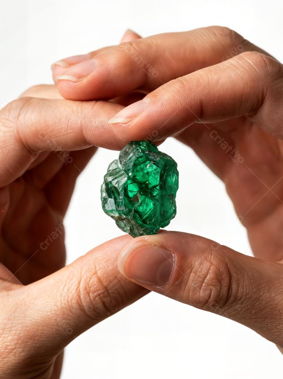 Foto Mãos Segurando Pedra Bruta Esmeralda Verde Joia