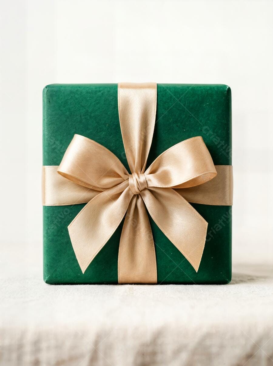 Foto Presente Caixa Verde Laço Dourado Fundo Branco