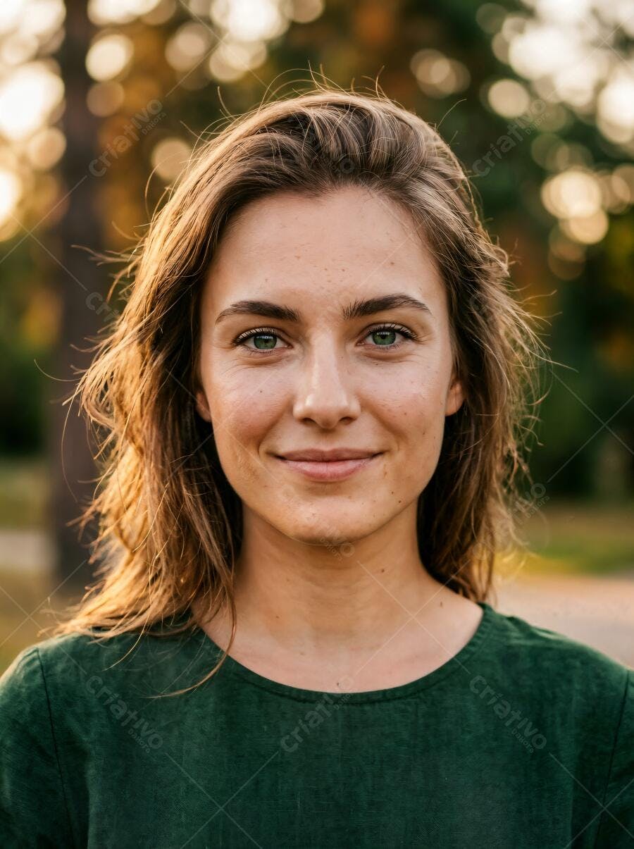 Foto Retrato Mulher Jovem Sorrindo ao Ar Livre Iluminação Dourada