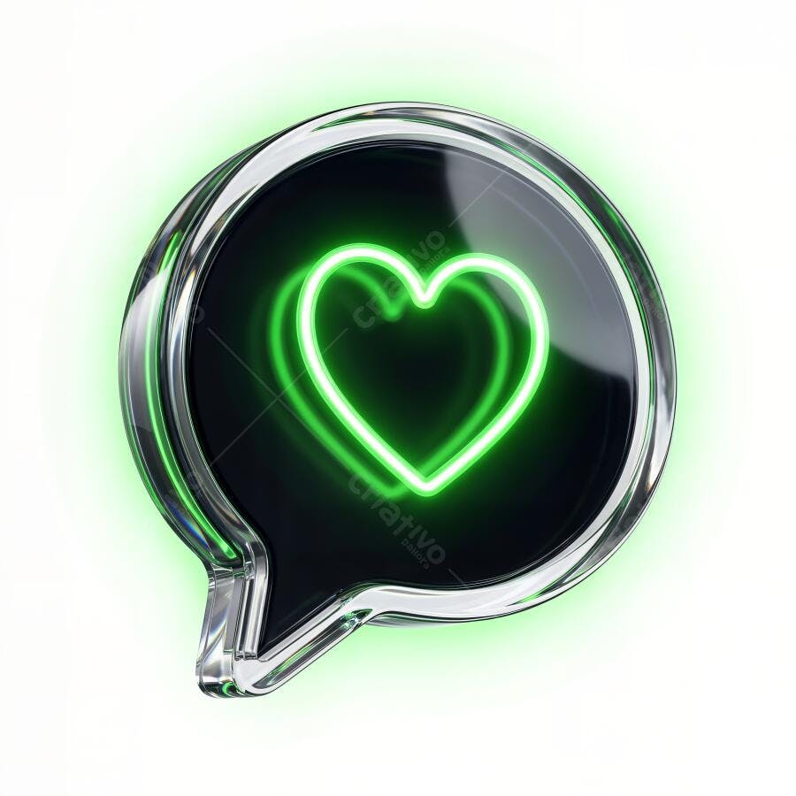 Ícone Coração Neon Verde Balão de Fala 3D