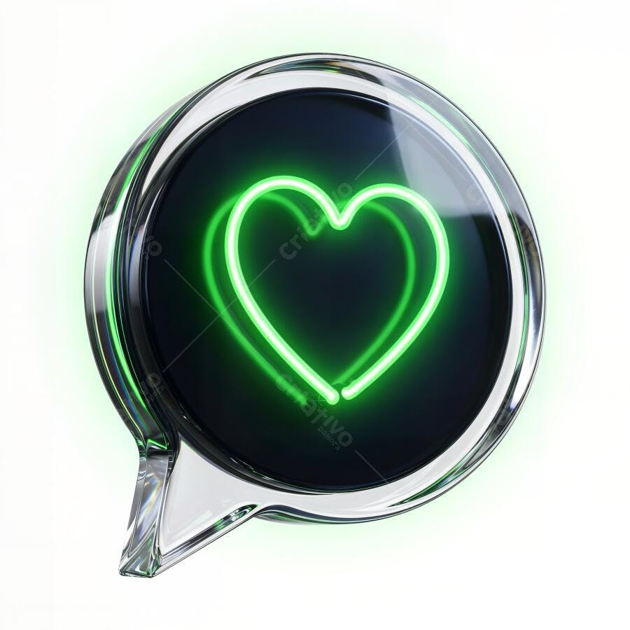 Ícone Coração Neon Verde Balão de Fala 3D