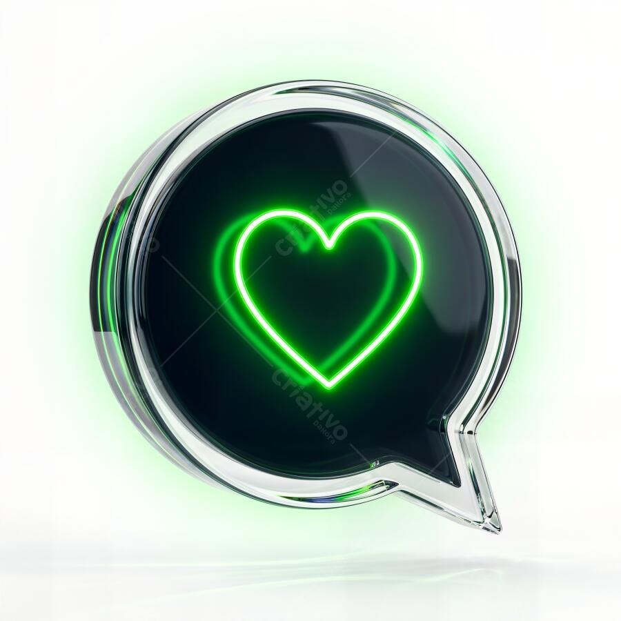 Ícone Coração Neon Verde Balão de Fala Like Redes Sociais