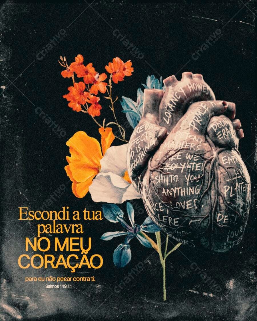 Post Instagram Igreja Cristã Coração Flores PSD Editável