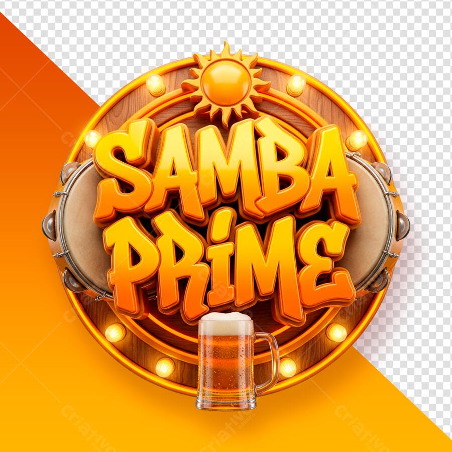 Selo 3D Samba Prime Cerveja Dourado e Laranja PNG Transparente