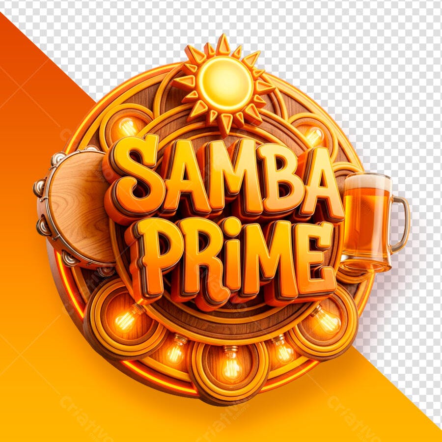 Selo 3D Samba Prime Dourado e Laranja PNG Transparente