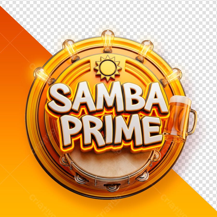 Selo 3D Samba Prime Dourado Lâmpadas PNG Fundo Transparente