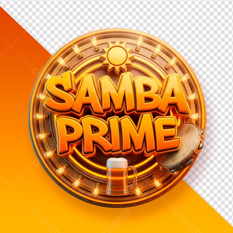 Selo 3D Samba Prime Dourado Metalizado PNG Transparente