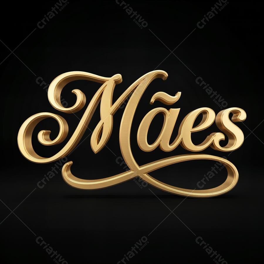 Dia das Mães Letras Douradas 3D Fundo Preto Elegante