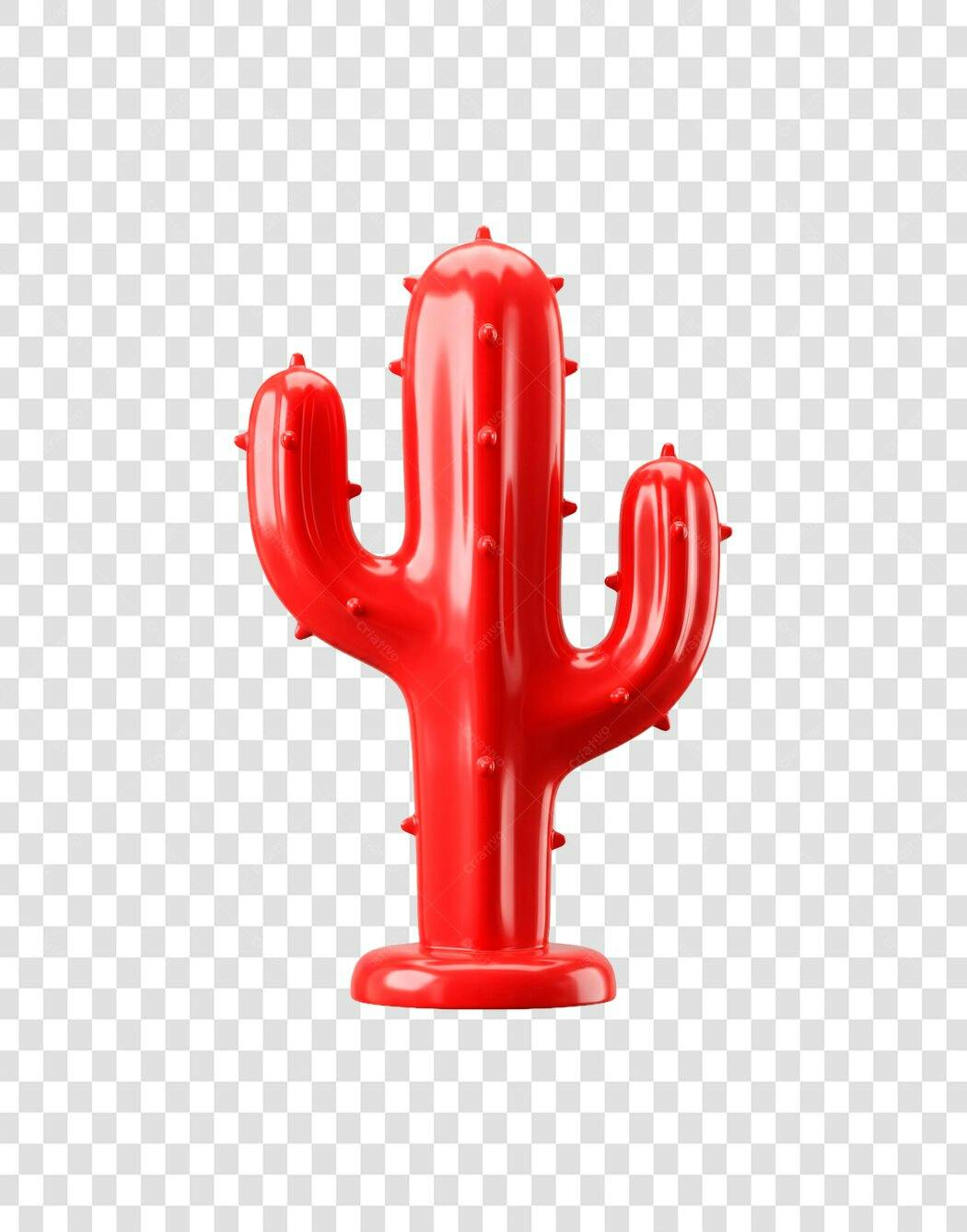 Elemento 3D Cacto Vermelho Brilhante PNG Fundo Transparente