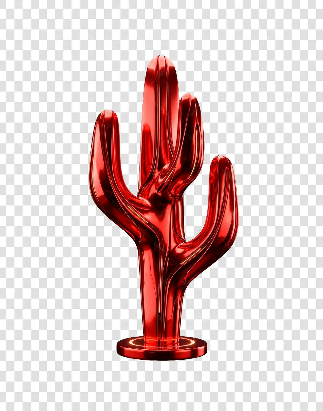 Elemento 3D Cacto Vermelho Metálico PNG Fundo Transparente