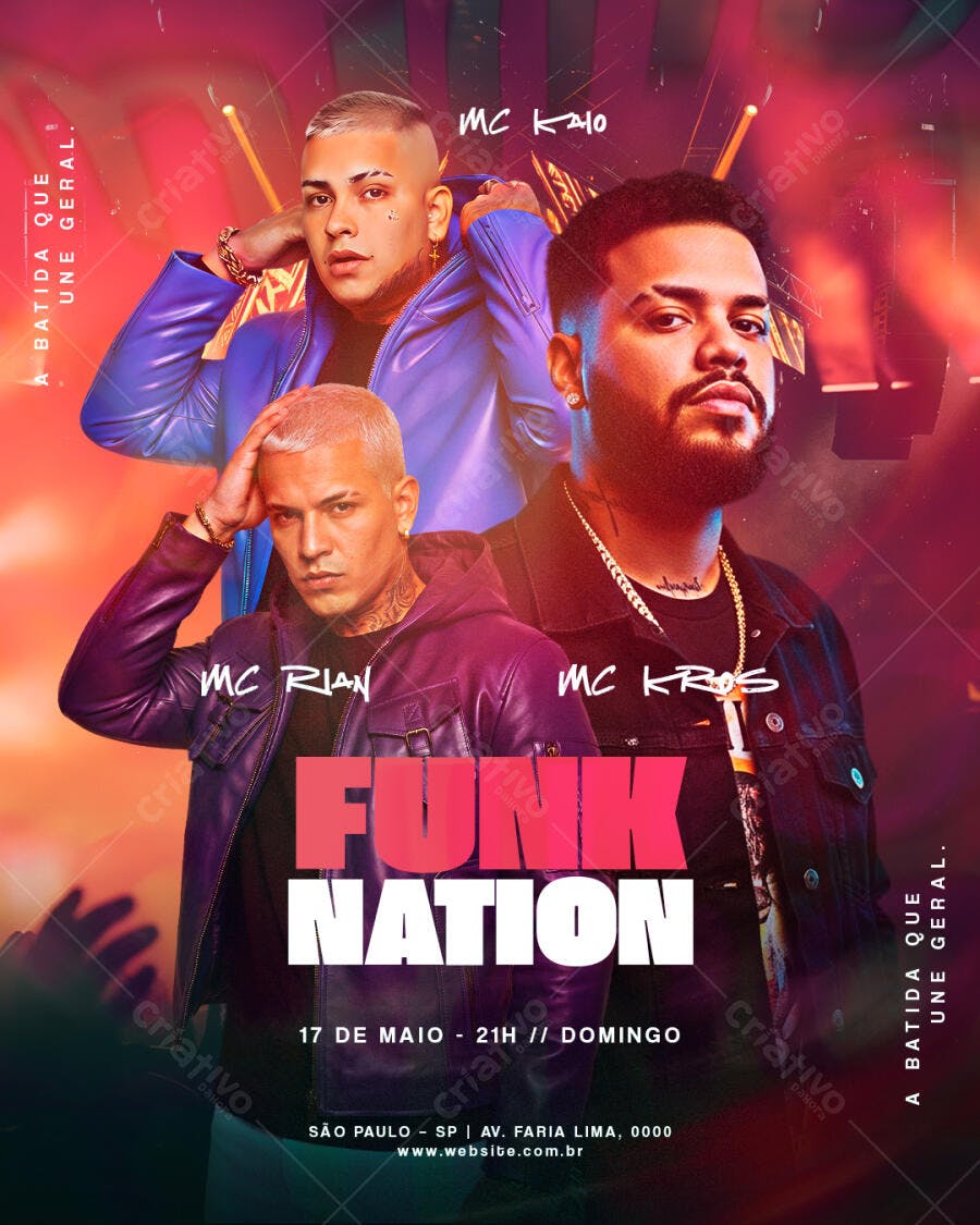 Flyer Funk Nation Show MCs Maio PSD Editável