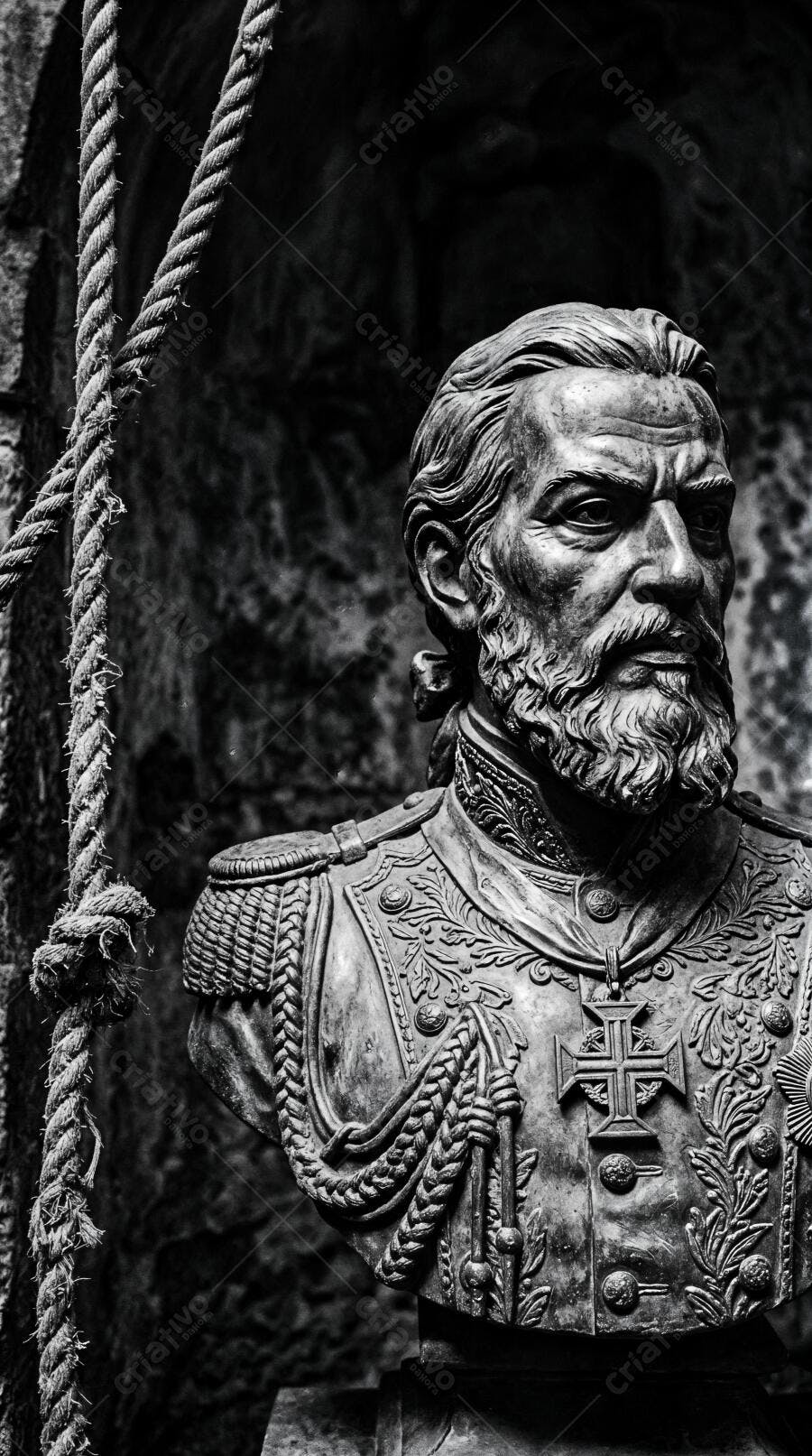 Foto Busto Estátua Homem Barba Militar Antigo Monocromático